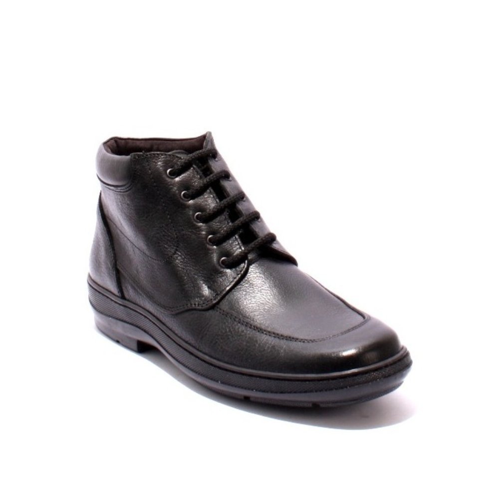 "Number One" 7741 Black Leather Lace-Up Wide Comfort Men Shoe Boot